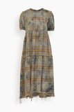 R13 Shredded Relaxed Midi Dress in Overdyed Light Blue Plaid