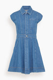 Tanya Taylor Short Sleeve Hailey Dress in Medium Indigo Blue