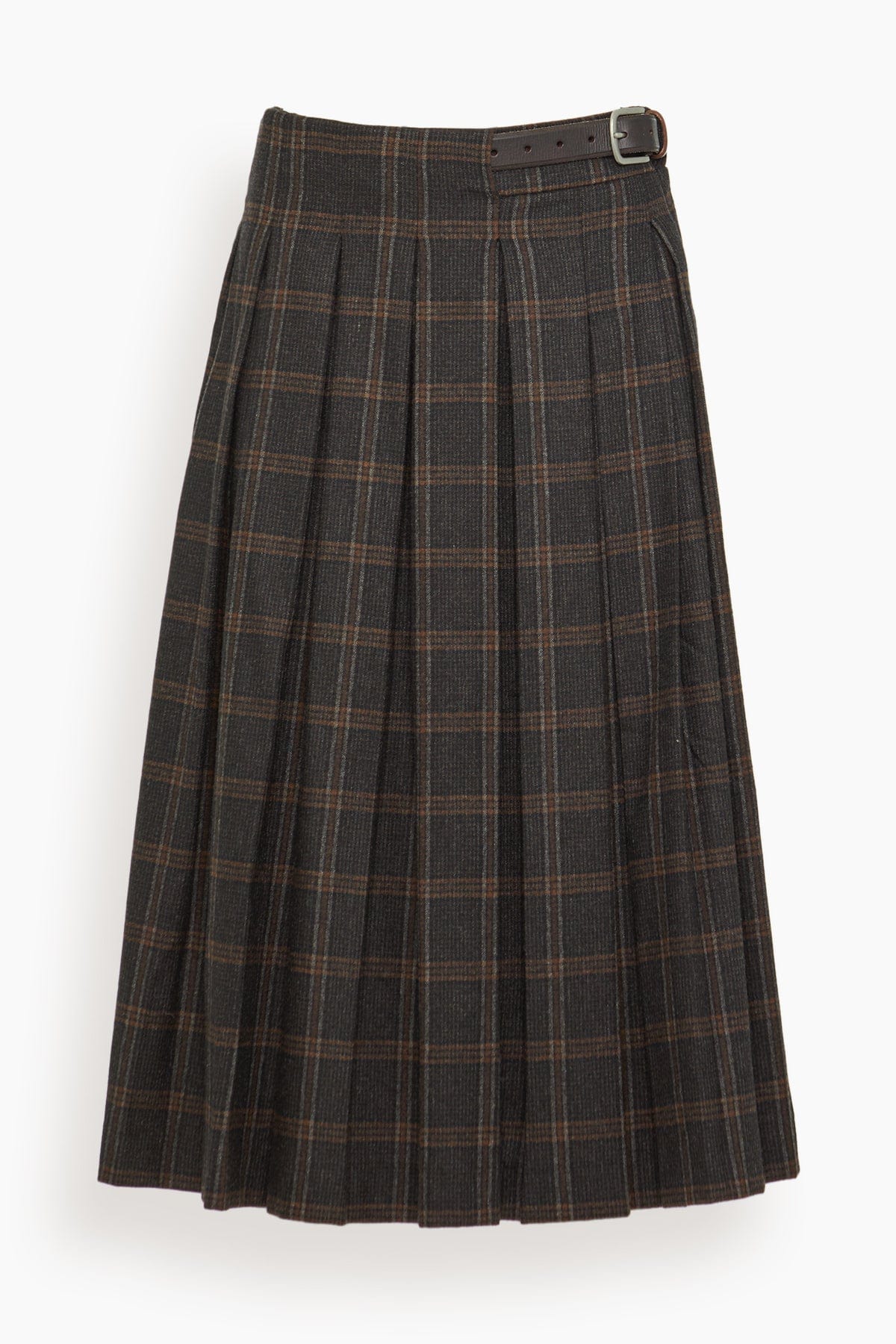 Sea Monroe Wool Plaid Belted Pleat Skirt in Multi