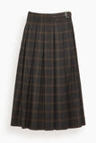 Sea Monroe Wool Plaid Belted Pleat Skirt in Multi
