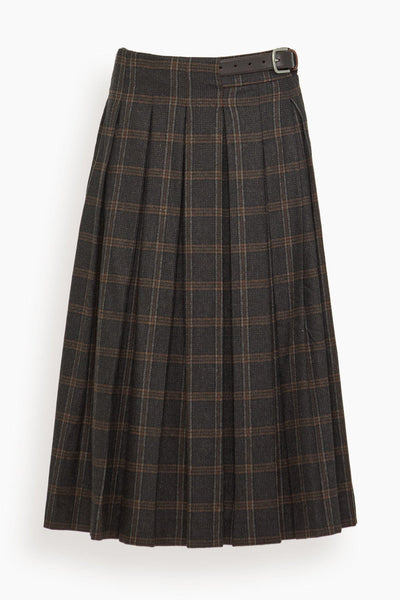 Monroe Wool Plaid Belted Pleat Skirt in Multi
