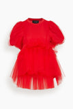 Simone Rocha Tops Tulle Overlay Puff Sleeve Tutu Hem T-Shirt in Red Tulle Overlay Puff Sleeve Tutu Hem T-Shirt in Red
