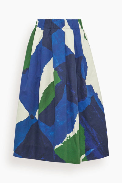 Washi Print Cotton Linen Skirt in Ecru/Blue/Green