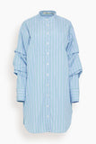 Bite Studios Pleated Sleeve Tuxedo Shirt Dress in Arctic Blue Stripe