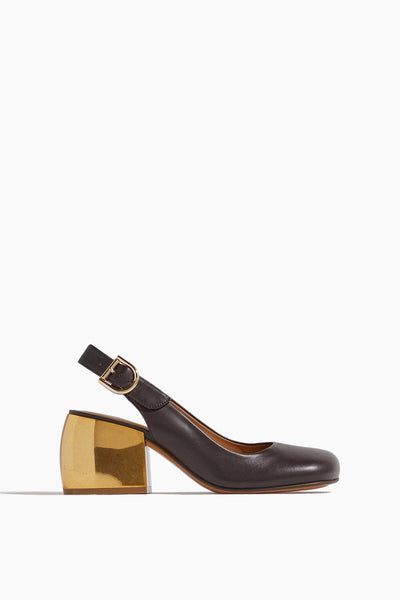 Sling Back Pump with Gold Heel in Bordeaux