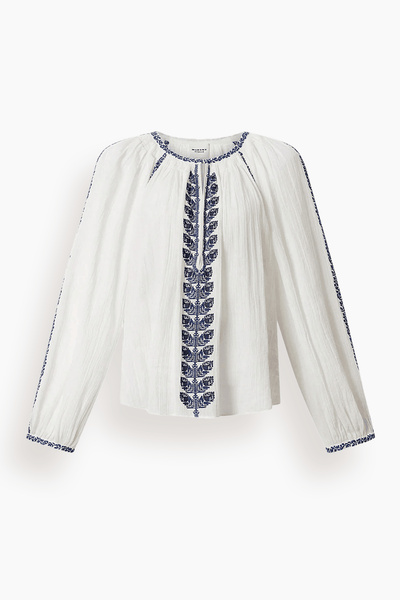 Lena Top in Ecru/Blue