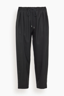Barrel Leg Drawstring Trouser in Black
