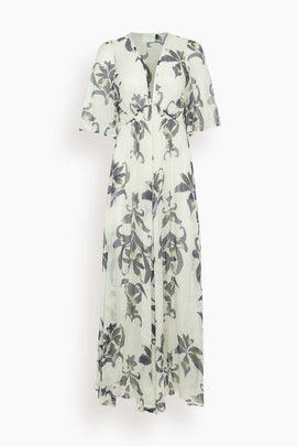 The Secret Lily Print Linen Silk Gauze Dress in Orchidea