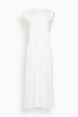 Stretch Silk Nylon Macrame Dress in White