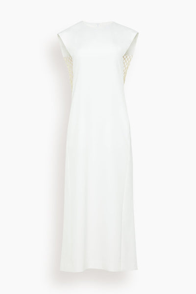 Stretch Silk Nylon Macrame Dress in White