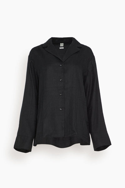 Monogram Flannel Pajama Top in Black