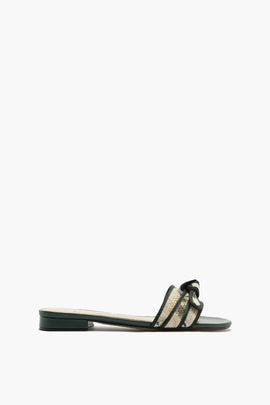 Grosgrain Raffia Sandal in Laguna/Off Green