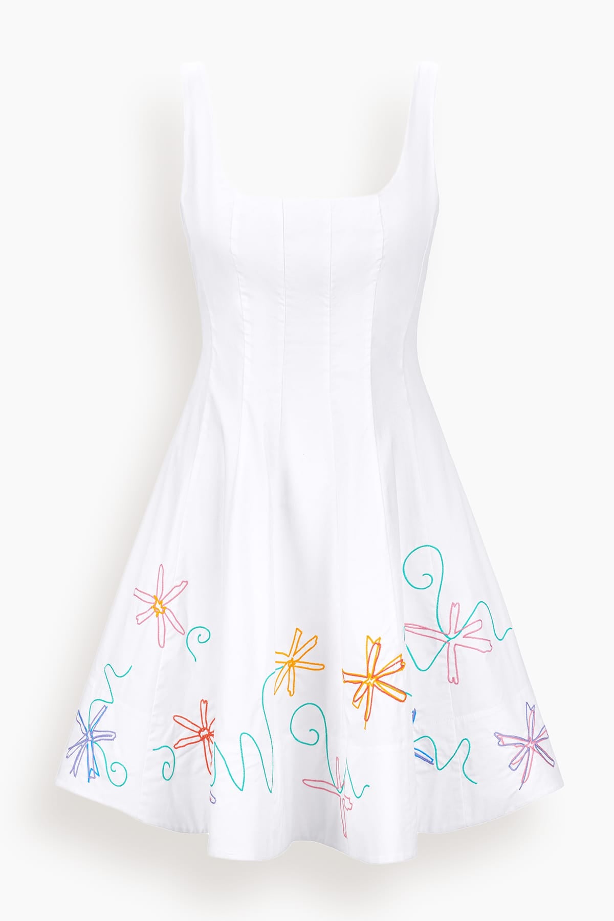 Wells Mini Dress in White Multi Embroidery