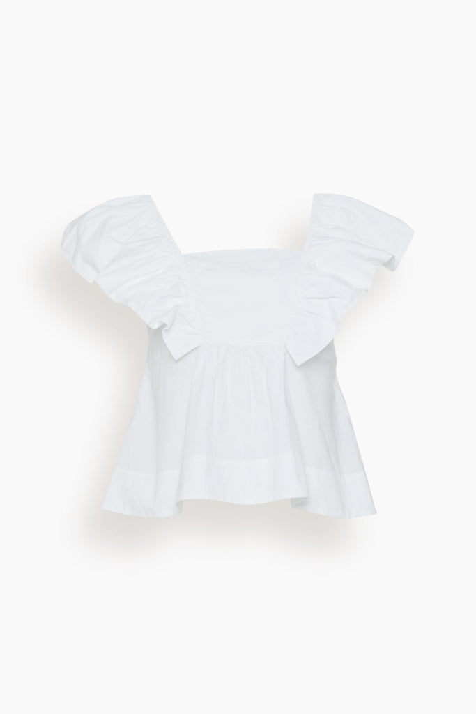 Ganni Cotton Poplin Ruffle Blouse in Bright White – Hampden Clothing