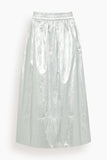 Tibi Metallic Nylon Pull On Full Skirt in Silver