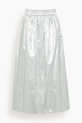 Metallic Nylon Pull On Full Skirt in Silver