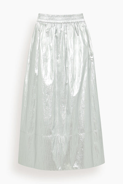 Metallic Nylon Pull On Full Skirt in Silver