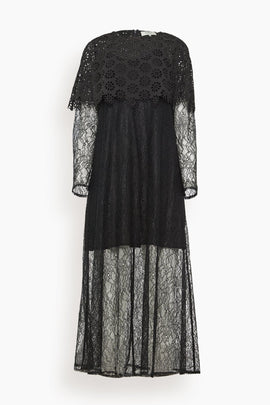 Vale Lace Long Sleeve Capelet Dress in Black