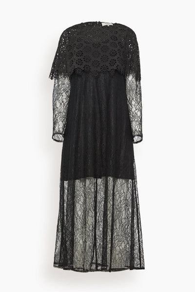 Vale Lace Long Sleeve Capelet Dress in Black