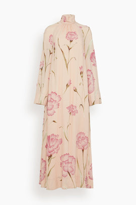 Macro Carnation Kaftan Dress in Rose