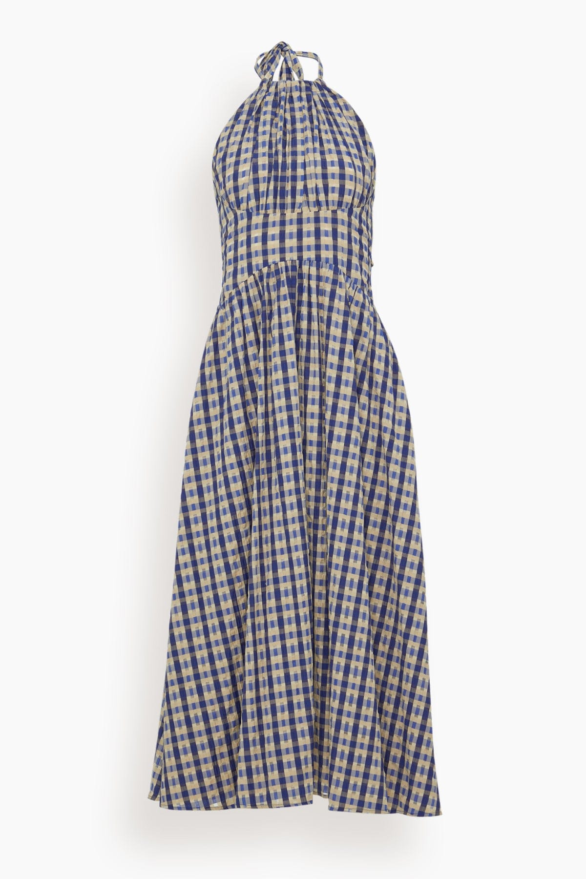Rosie Assoulin Halter in the Name of Love Dress in Navy Check – Hampden Clothing Rosie Assoulin Halter in the Name of Love Dress in Navy Check – Hampden Clothing