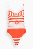 Simkhai Noa Belted Bustier One Piece in Lobster Stripe