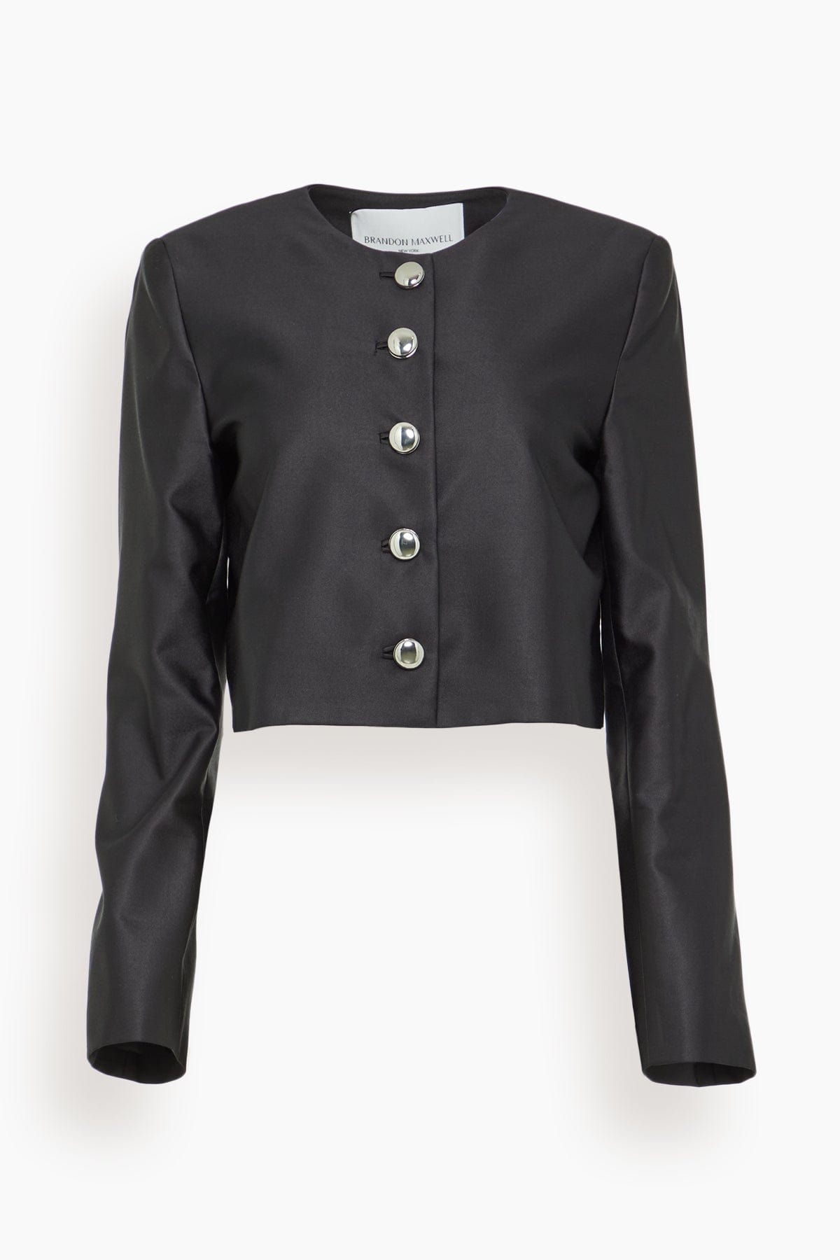 Brandon Maxwell Ryder Crew Neck Single Breasted Box Jacket in Black