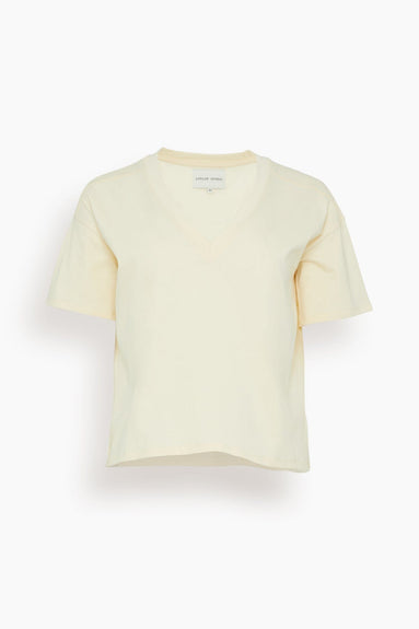 Loulou Studio Tops Faaa V Neck T-Shirt in Rice Ivory