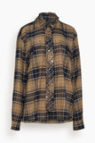 Sacai Bijou Embroidery Plaid Flannel Shirt in Black x Beige