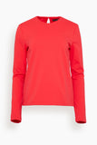 Tibi Compact Knit Long Sleeve Slim Top in Red