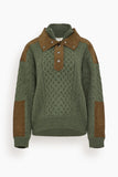 Sea Allen Cable Half Zip Double Layer Sweater in Green