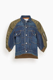 Denim x Nylon Twill Jacket in Blue/Dark Khaki
