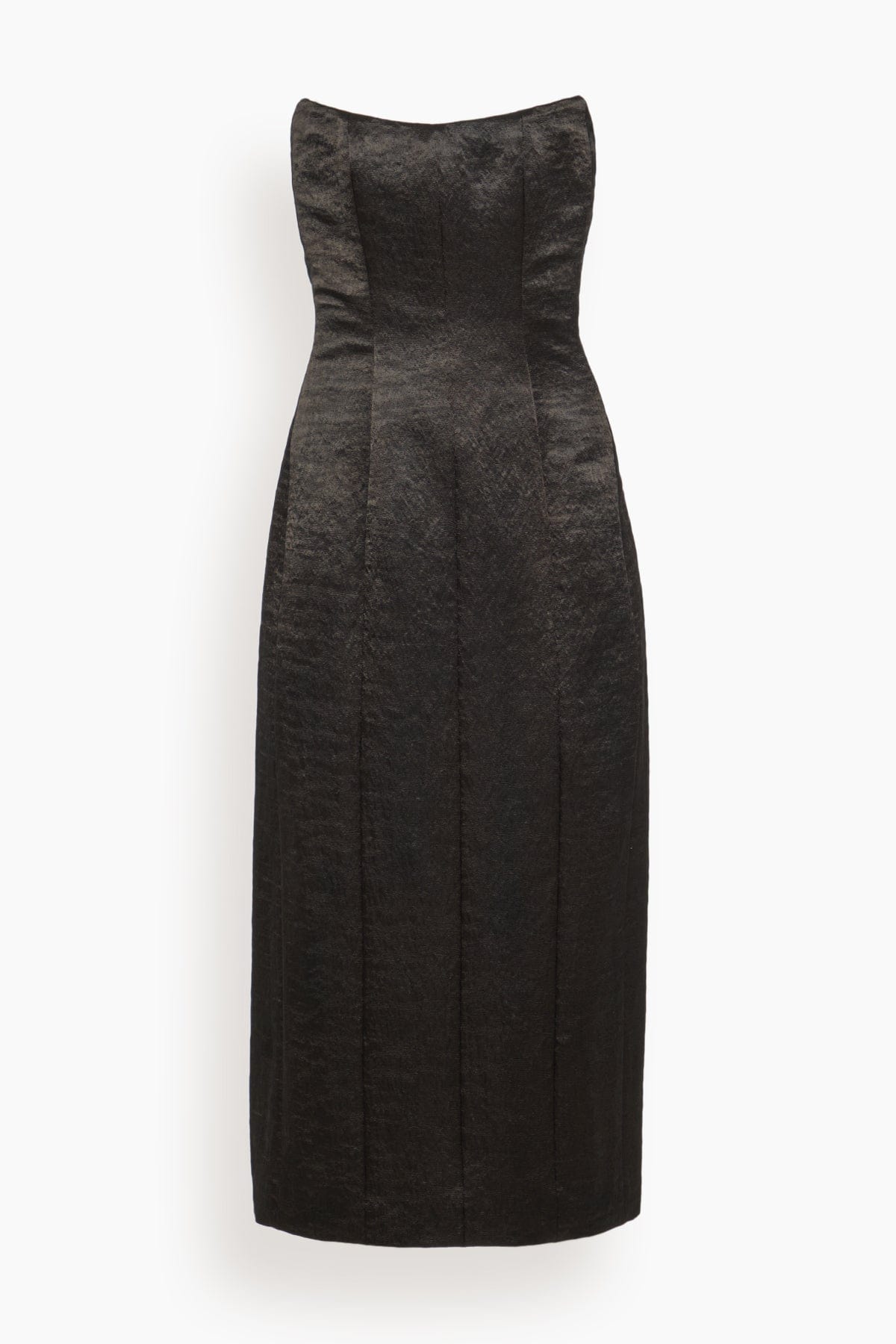 Markarian Lana Strapless Midi Dress in Black Hammered Satin