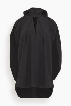 Knotted High Neck Crepe Top in Black