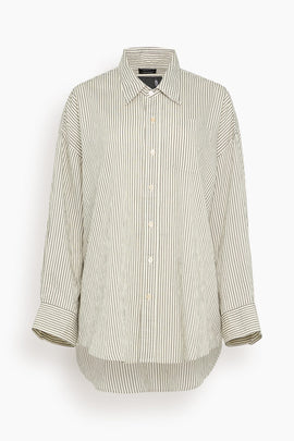 Drop Neck Shirt in White and Black Stripe