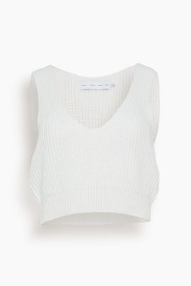 Ribbed Cotton Cropped Sweater in Off White
