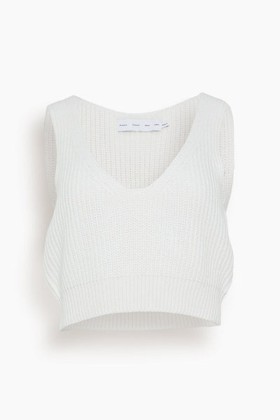 Ribbed Cotton Cropped Sweater in Off White