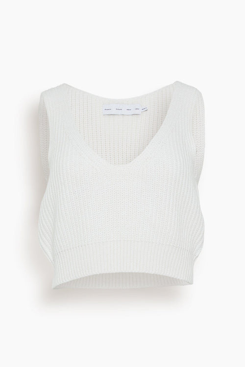Proenza Schouler White Label Tops Ribbed Cotton Cropped Sweater in Off White