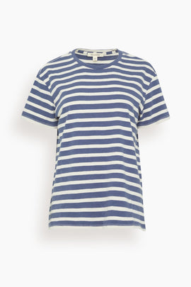 Brady Tee in French Blue/Off White Stripe