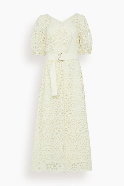 Lumi Eyelet Short Sleeve Ruched Dress in Cream