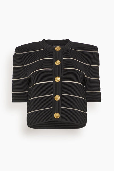Stripe Knit Cardigan in Black