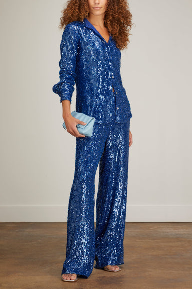 Dries Van Noten Pants Puvis Long Embroidered Pant in Blue Dries Van Noten Puvis Long Embroidered Pant in Blue