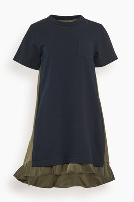 Nylon Twill x Cotton Jersey Dress in Navy/Dark Khaki