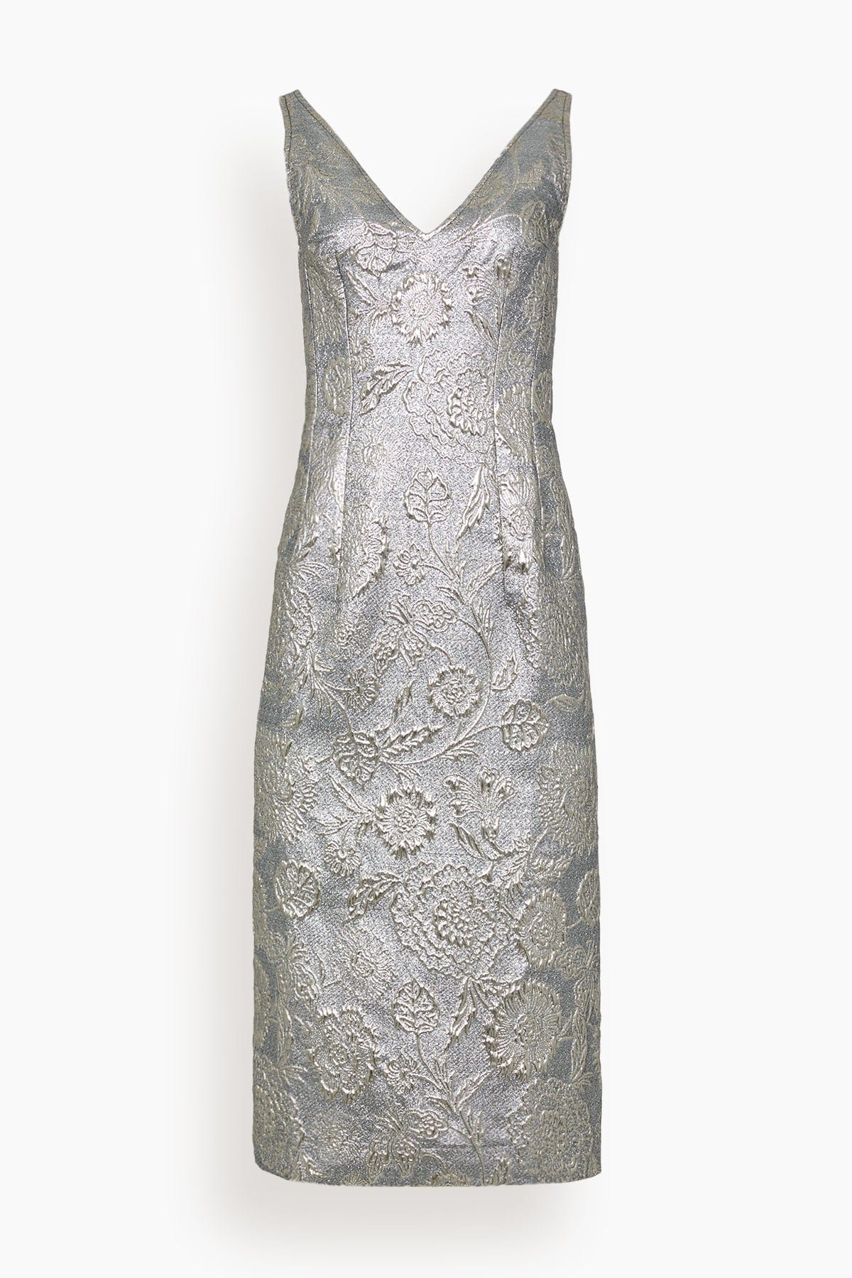 【TOTEME】花柄 ブロケード カクテルドレス シルバー Toteme V-Neck Brocade Dress in Silver – Hampden Clothing