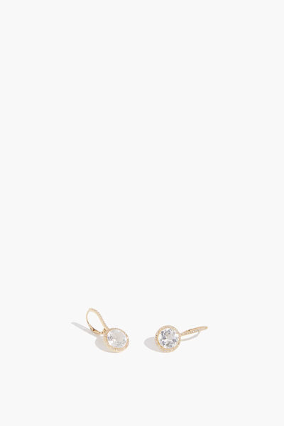 White Topaz Pave Drop Earrings in 14k Yellow Gold