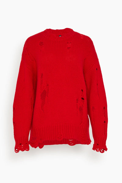 Distressed Oversized Sweater in Red Cashmere