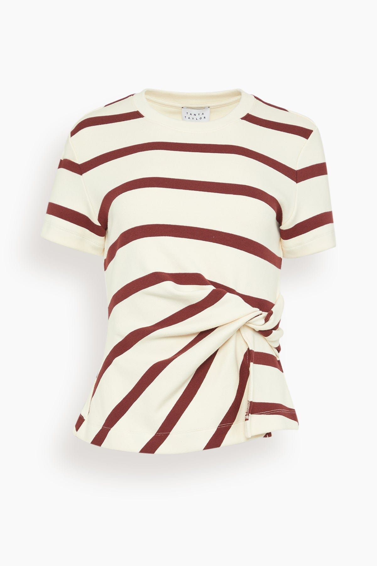 Tanya Taylor Short Sleeve Carlita Top in Cream/Raisin Wide Stripe