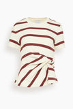 Tanya Taylor Short Sleeve Carlita Top in Cream/Raisin Wide Stripe