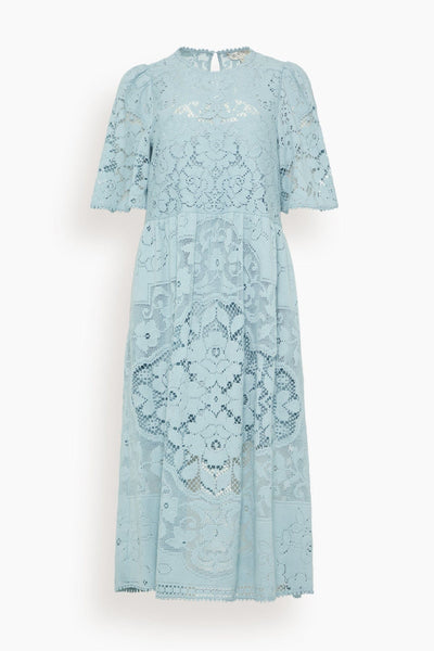 SEA NY Arianna Lace Short Sleeve Midi Dress in Blue  Hampden Clothing
