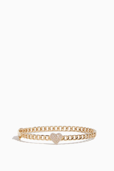 Pave Heart Bangle in 14K Gold